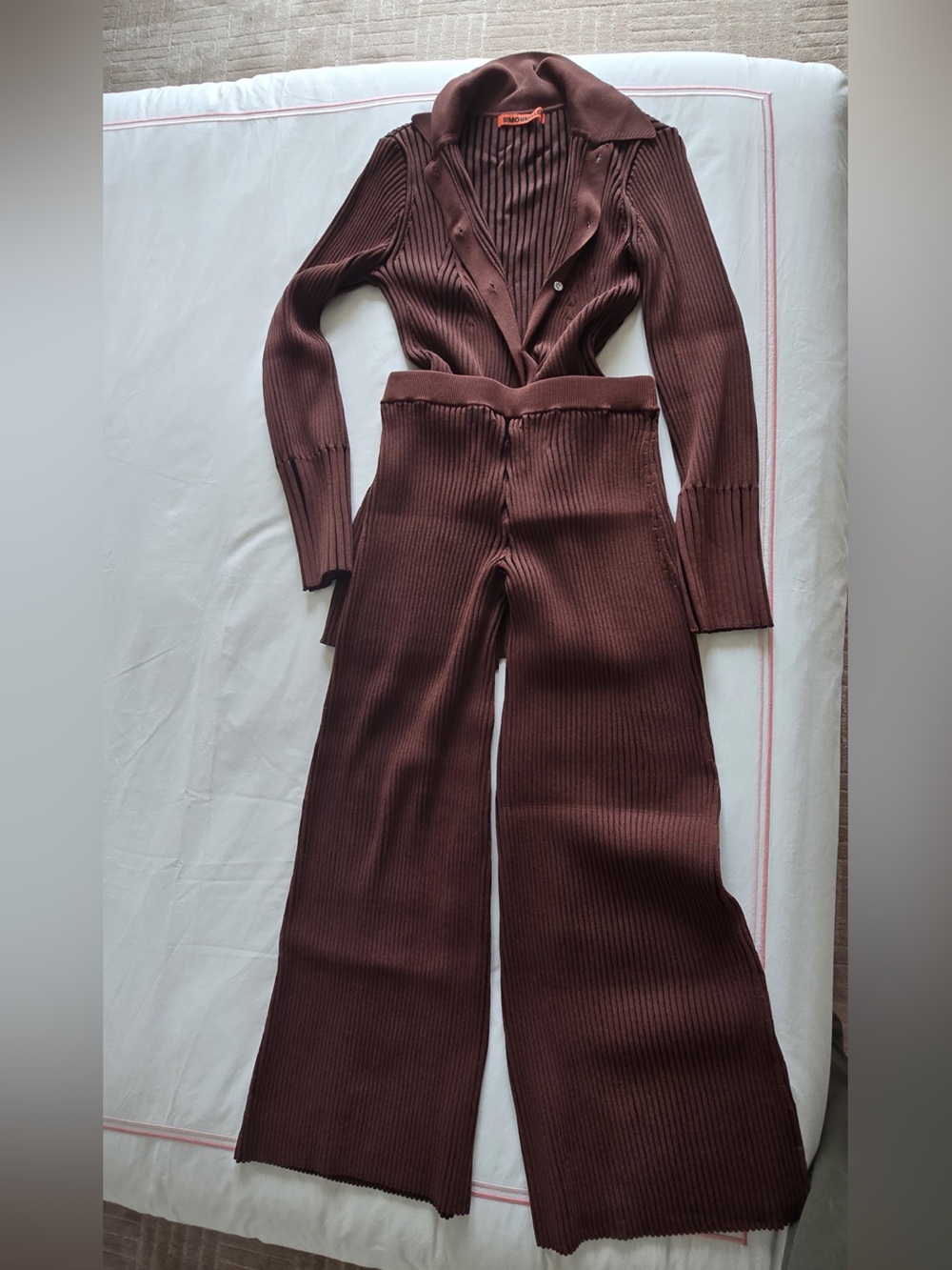 Simon Miller Ribbed Knit Pants and Top Set in Deep Brown